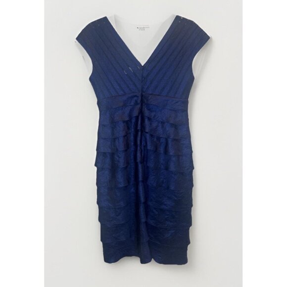 Adrianna Papell Womens Blue Layered Tiered V Neck Sheath Cocktail Dress Sz 12 - Picture 4 of 9
